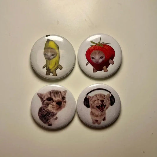 Strawberry Cat Button Pin Set - Adorable Feline Fashion Accessories one set