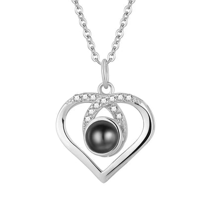 Custom Photo Projection Necklace Copper Pendant with Titanium Steel Chain for Women Silvery-03 45cm