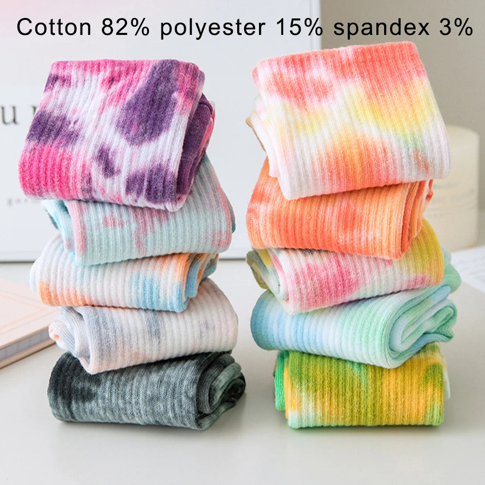Tie Dye Yoga Socks 3 Pairs Anti Skid Cotton Blend Mid Calf