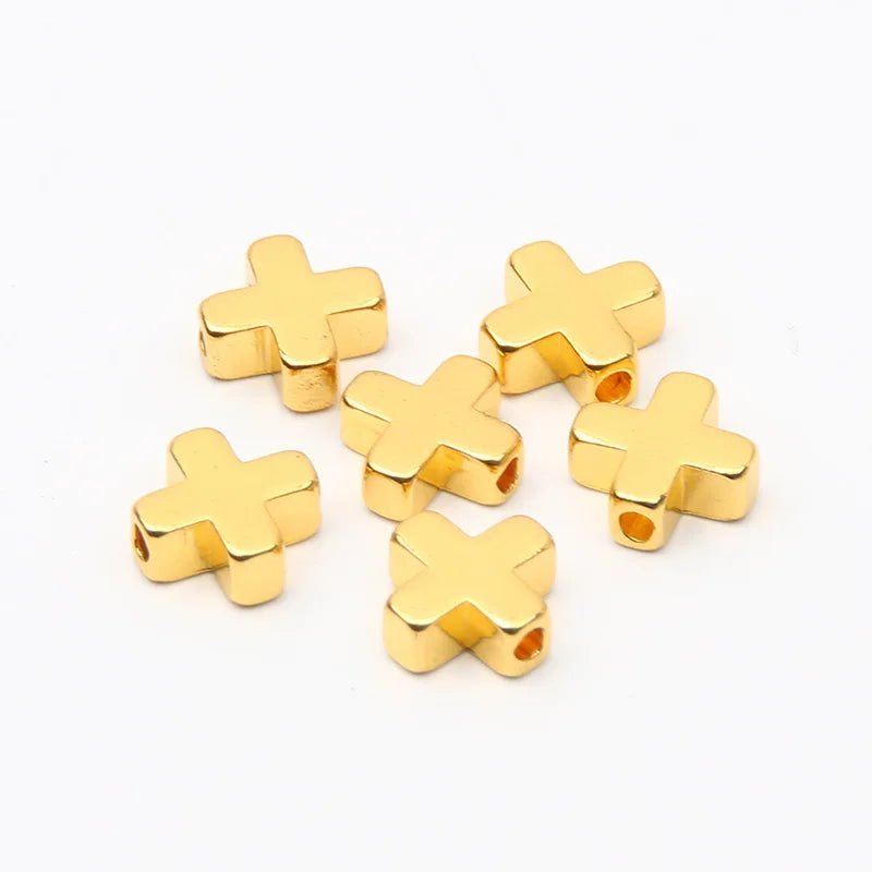 Gold Color Copper Cross Beads Set for DIY Jewelry Making and Accessories