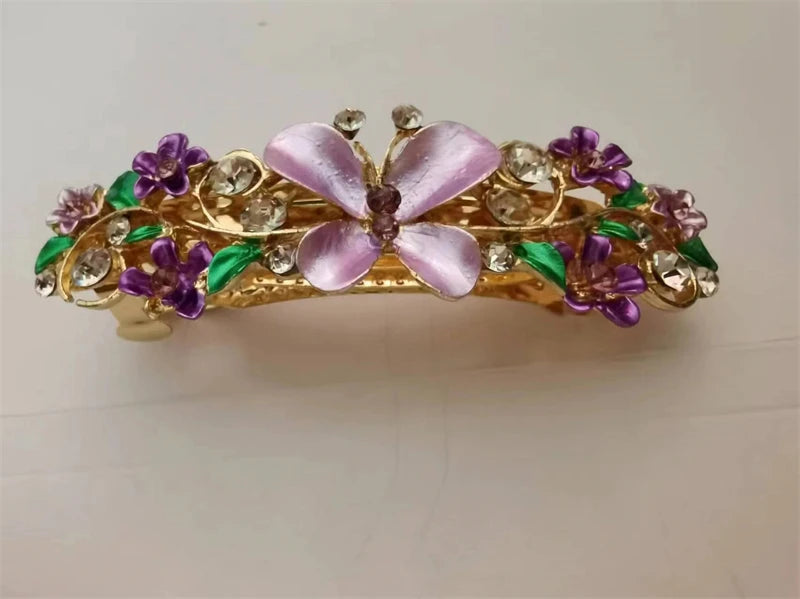 Elegant Red Crystal Flower Bow Hairpin With Vintage Blue Rhinestones