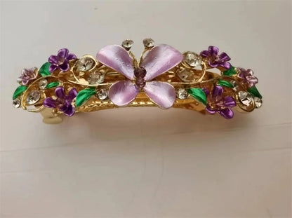 Elegant Red Crystal Flower Bow Hairpin With Vintage Blue Rhinestones
