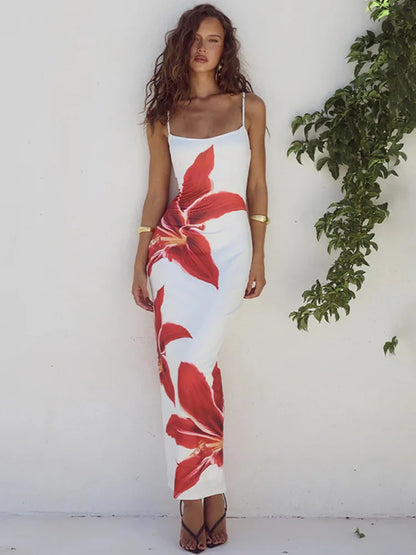 Mozision Floreal Print Long Dress For Women Gown Elegant White