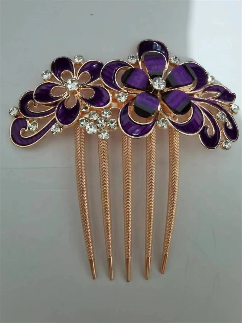 Elegant Red Crystal Flower Bow Hairpin With Vintage Blue Rhinestones