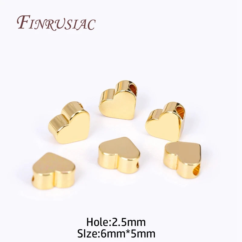 18K Gold Plated Heart Spacer Beads for DIY Jewelry Making Accessories 6x5MM with 2.5MM Hole Size