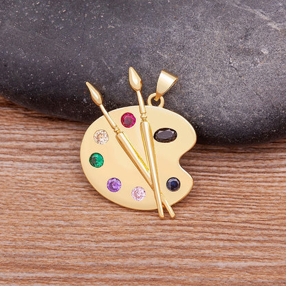 Colorful Zirconia Palette Pendant Necklace for Women Art-Inspired Brush Chain Jewelry