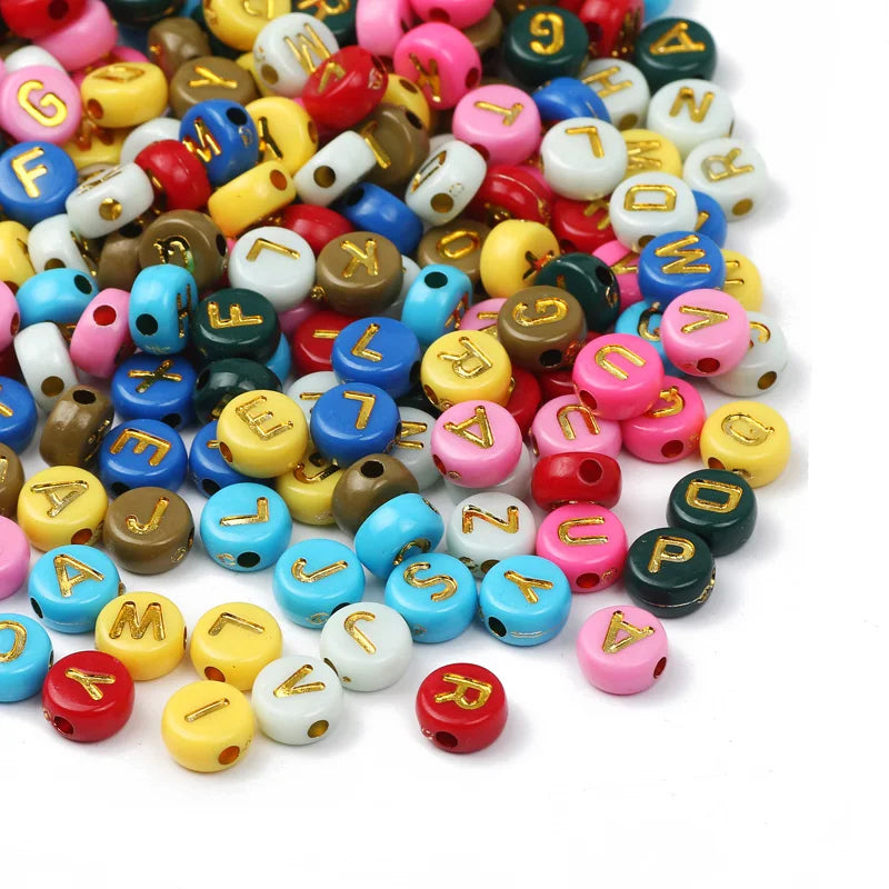 Gold Color Acrylic Spacer Beads with Black Letter Charms for Jewelry Making and DIY Crafts