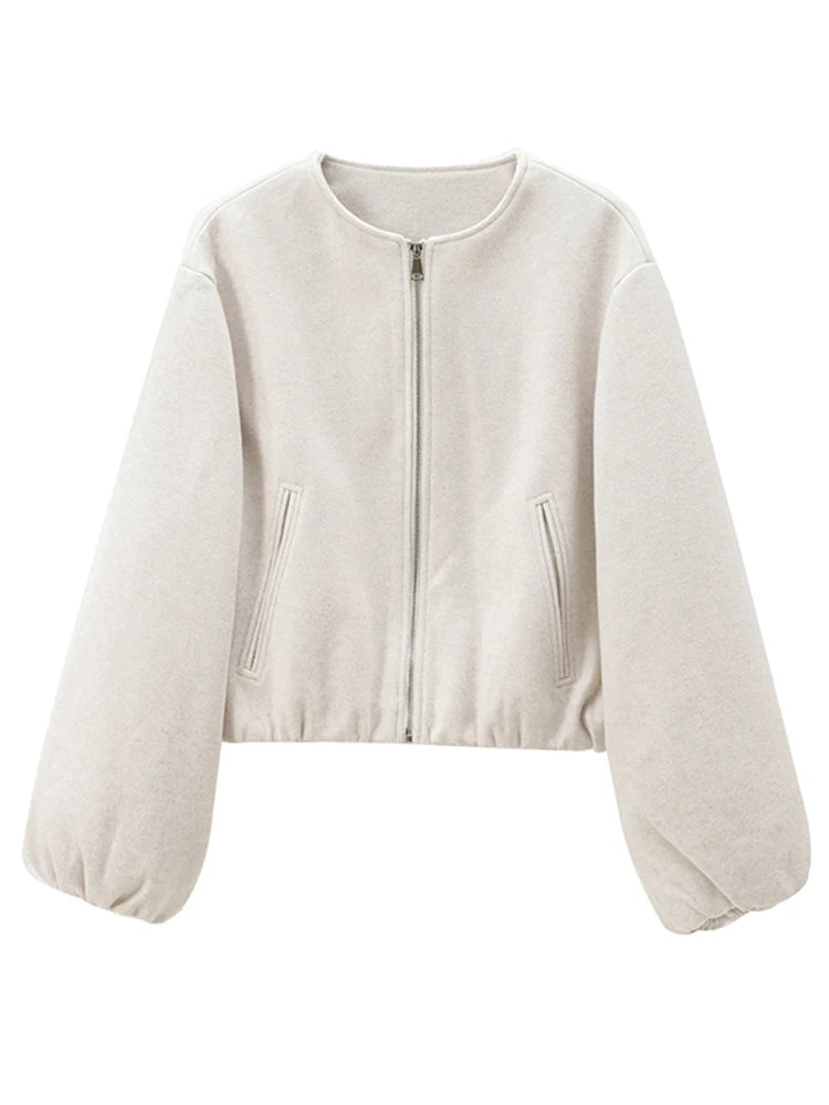 Soft Bomber Jacket For Women Front Zipper Long Sleeve Coat