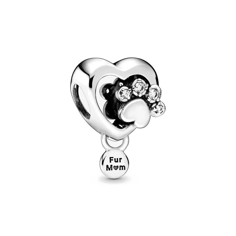 Spring Charms 925 Silver Football Mother Son Dog Pendant Bead Jewelry for European Bracelets and Necklaces