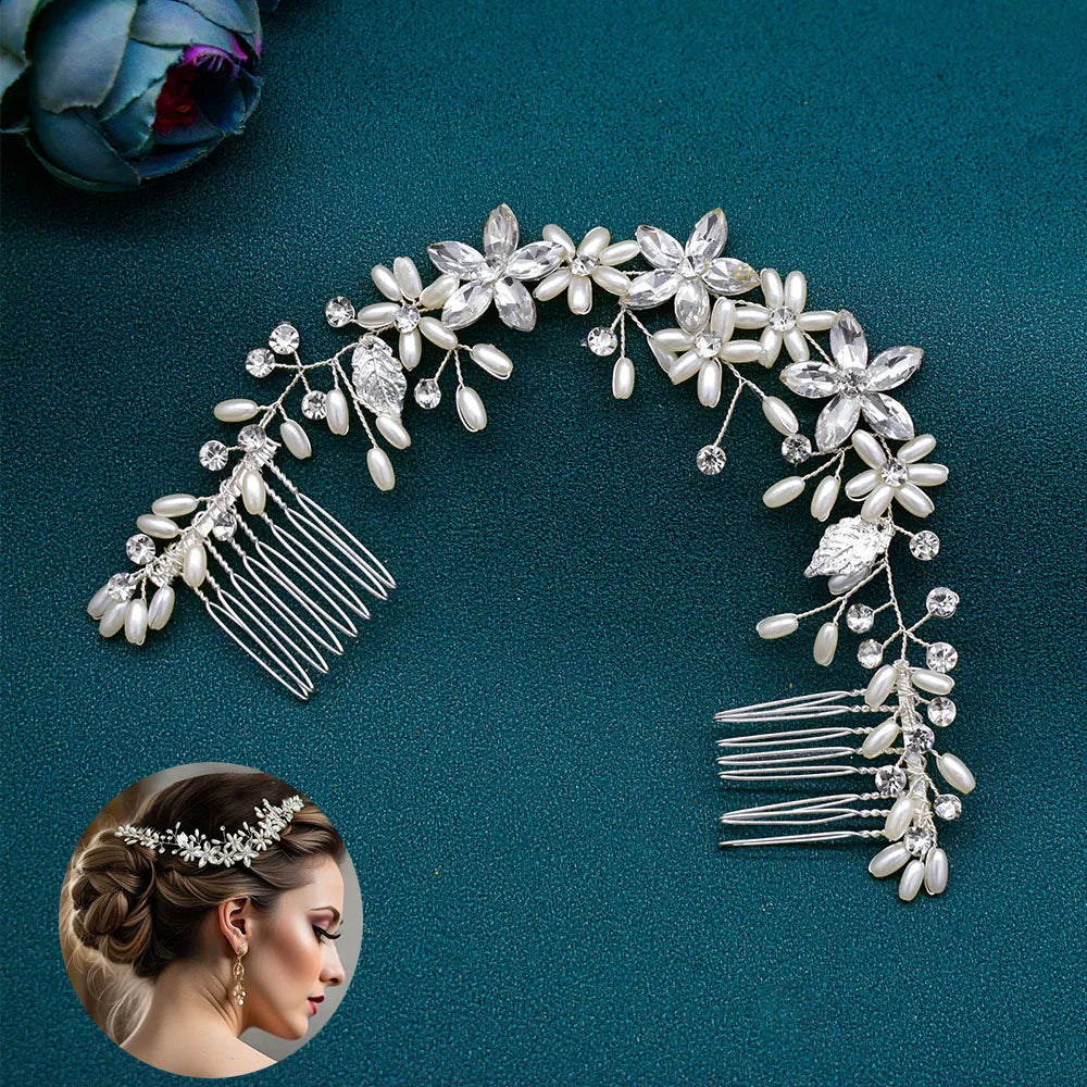 Elegant Crystal Bridal Hair Comb Silver Gold Wedding Headpiece for Women