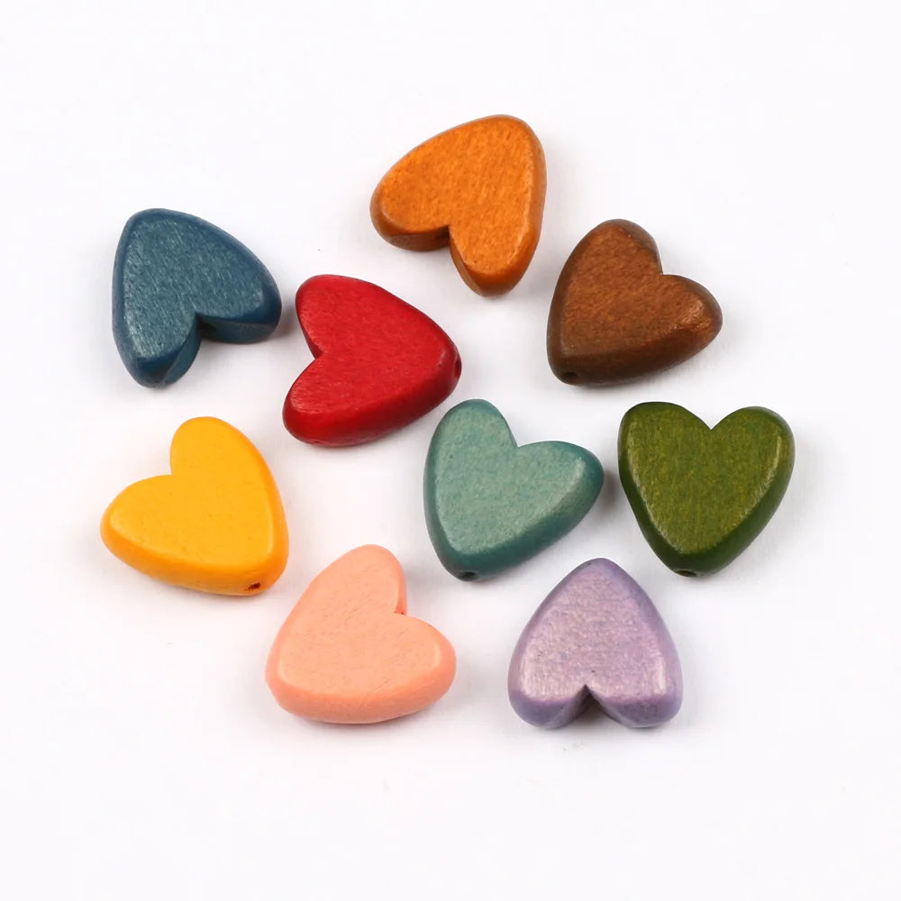 Multicolor Natural Wood Heart Shape Beads Set for DIY Jewelry and Bracelet Making