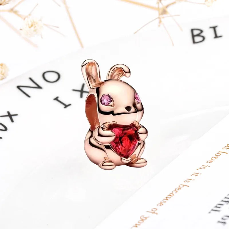 Rose Gold Winged Angel Heart Charm Bead Pink Daisy Spacer