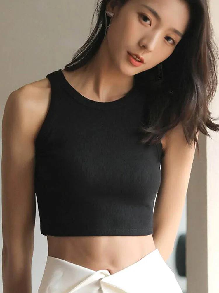 Chic White Ribbed Knit Halter Crop Top For Women Casual