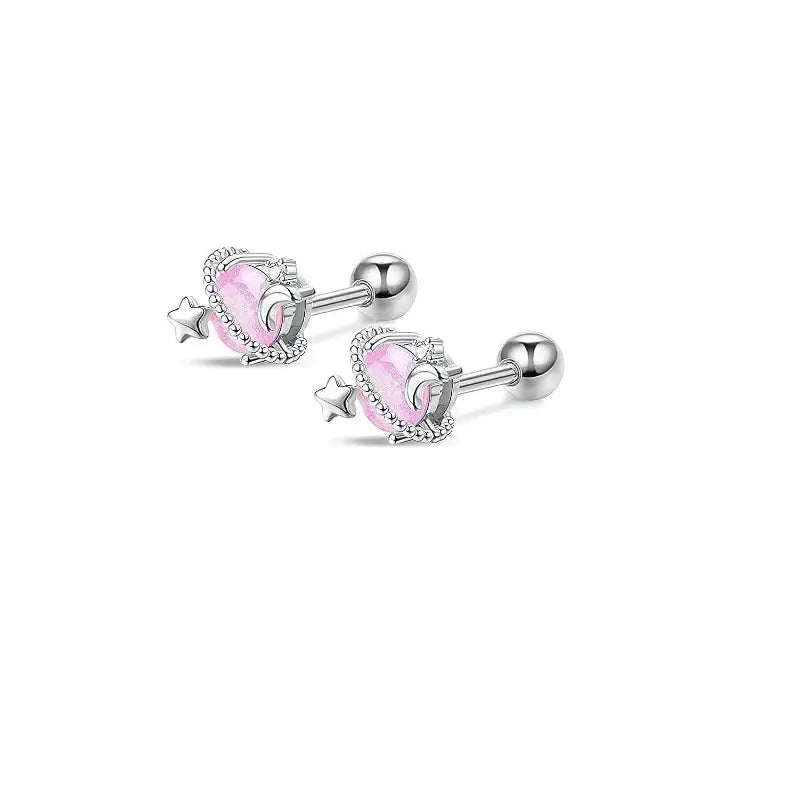 Silver Hypoallergenic Stainless Steel Cartilage Earrings Set - 2/16 Pcs E5-1Pair-Opal 16G-1.2mm