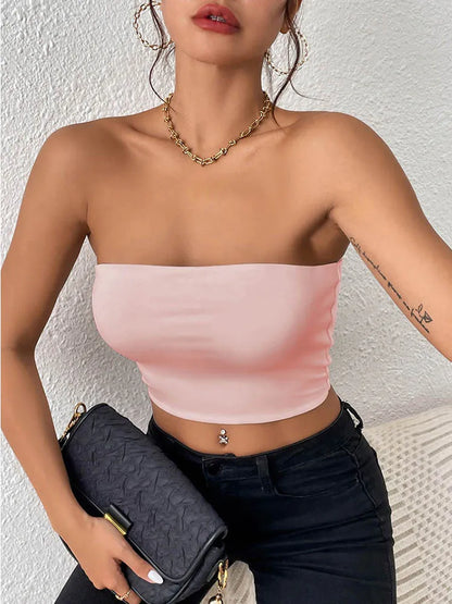 Dozw Women Crop Tube Top Stretch Knit Bodycon Everyday Wear