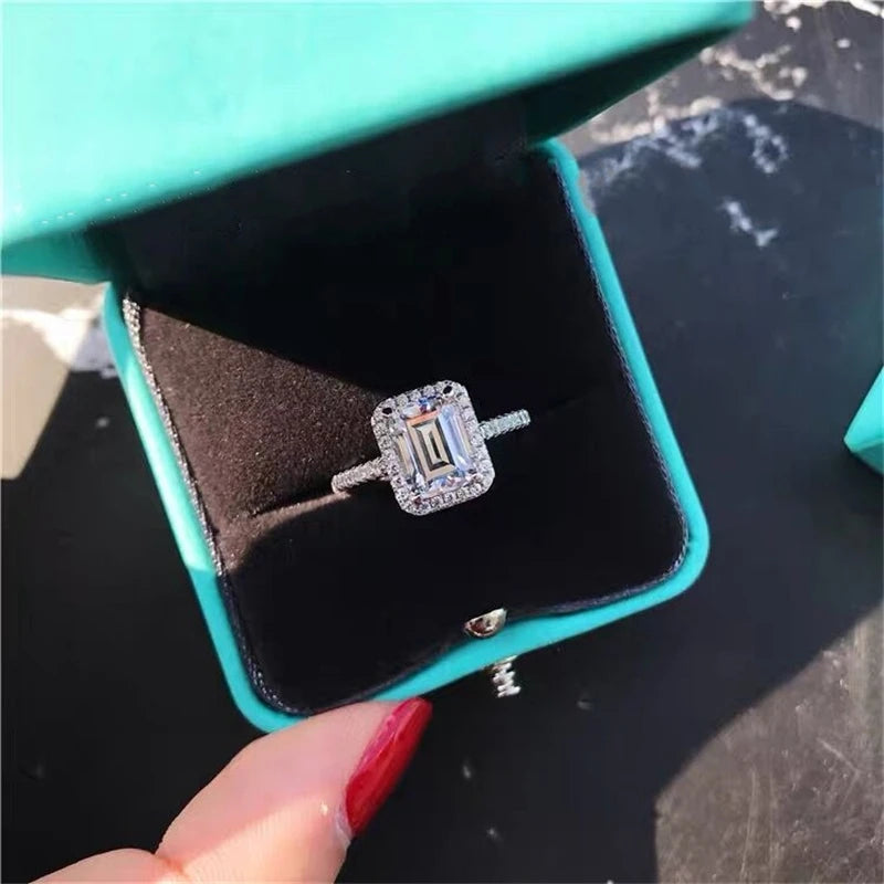 Real 100 Percent 925 Sterling Silver Diamond Promise Ring Set for Women Elegant Engagement Wedding Bands