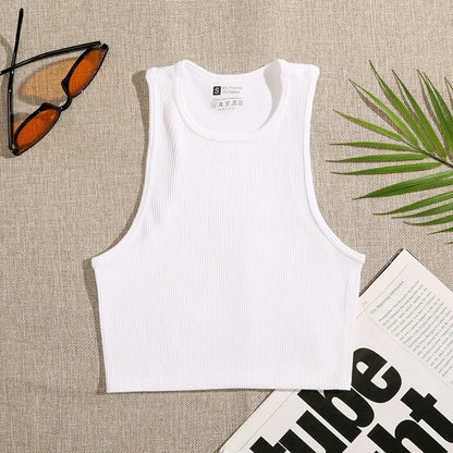 Women’s Seamless Rib-Knit Crop Top Elastic Sleeveless Casual Streetwear Tank
