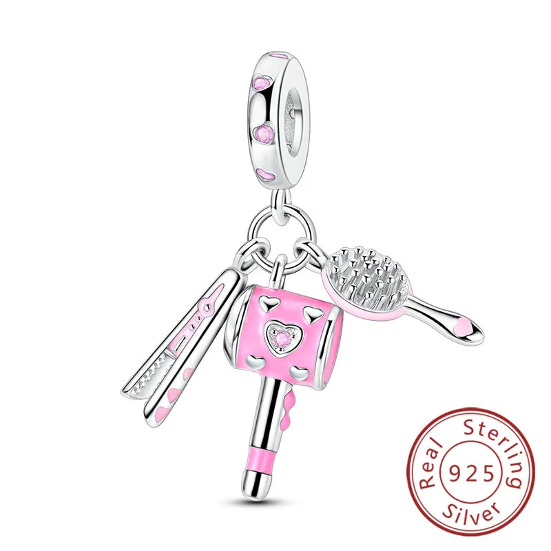 925 Sterling Silver Owl Bow Zircon Charm Beads Pendant