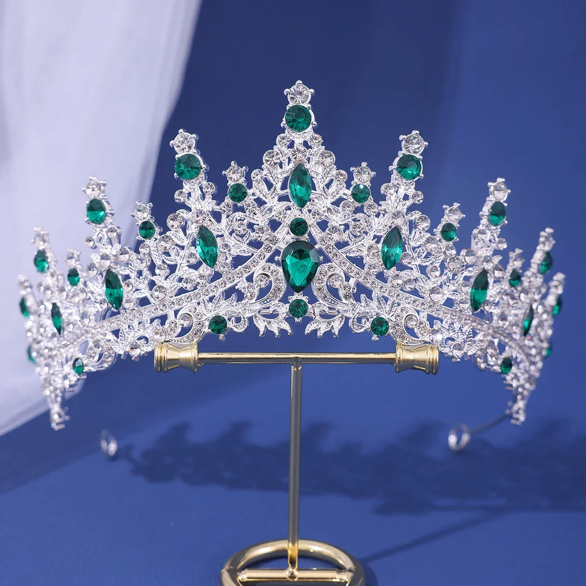 Luxury Bridal Crown - Baroque Queen Tiaras for Weddings & Parties silver green