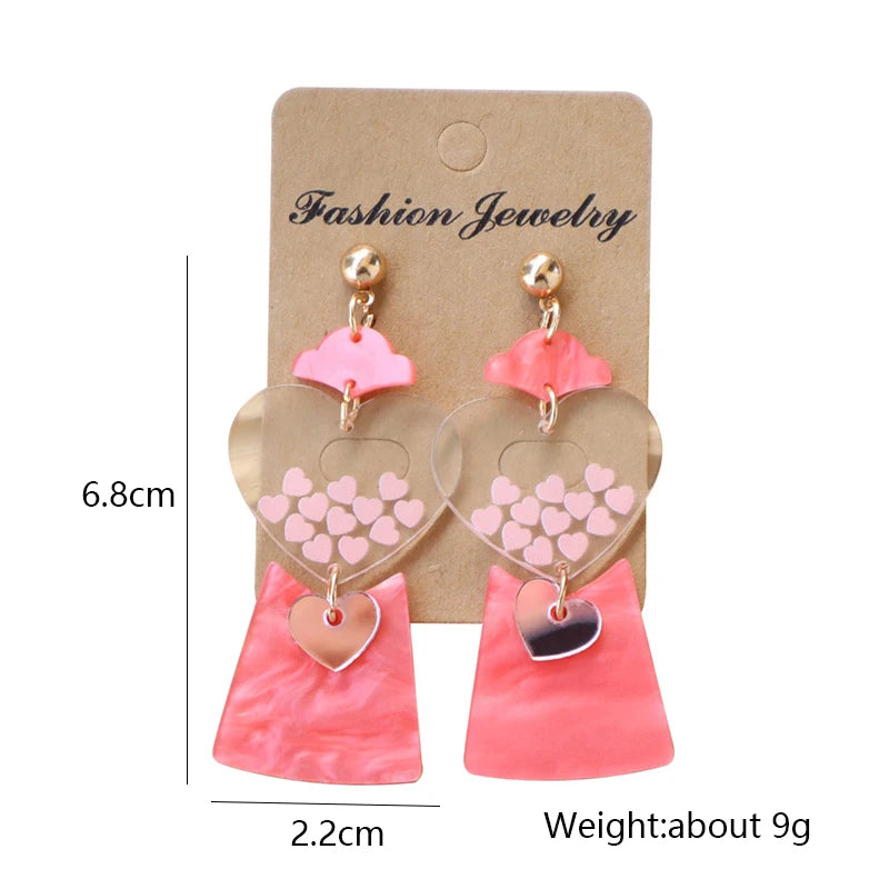 Valentine's Day Pink Heart UFO Gashapon Earrings for Women - Cute Acrylic Drop Spaceship Jewelry Gift