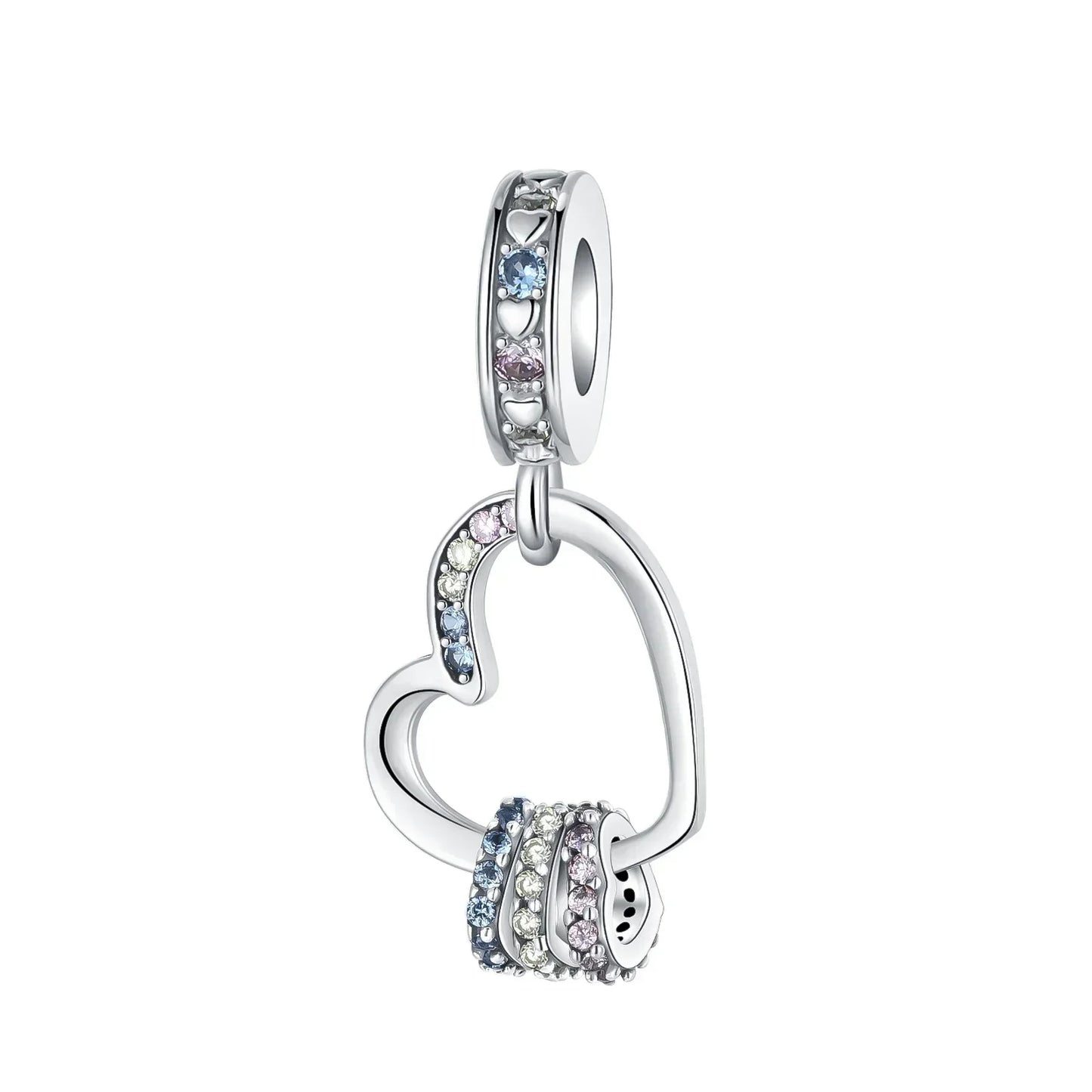 Sparkling Birthstone Heart Charm 925 Sterling Silver Pendant Bead for Mom DIY Jewelry Gift