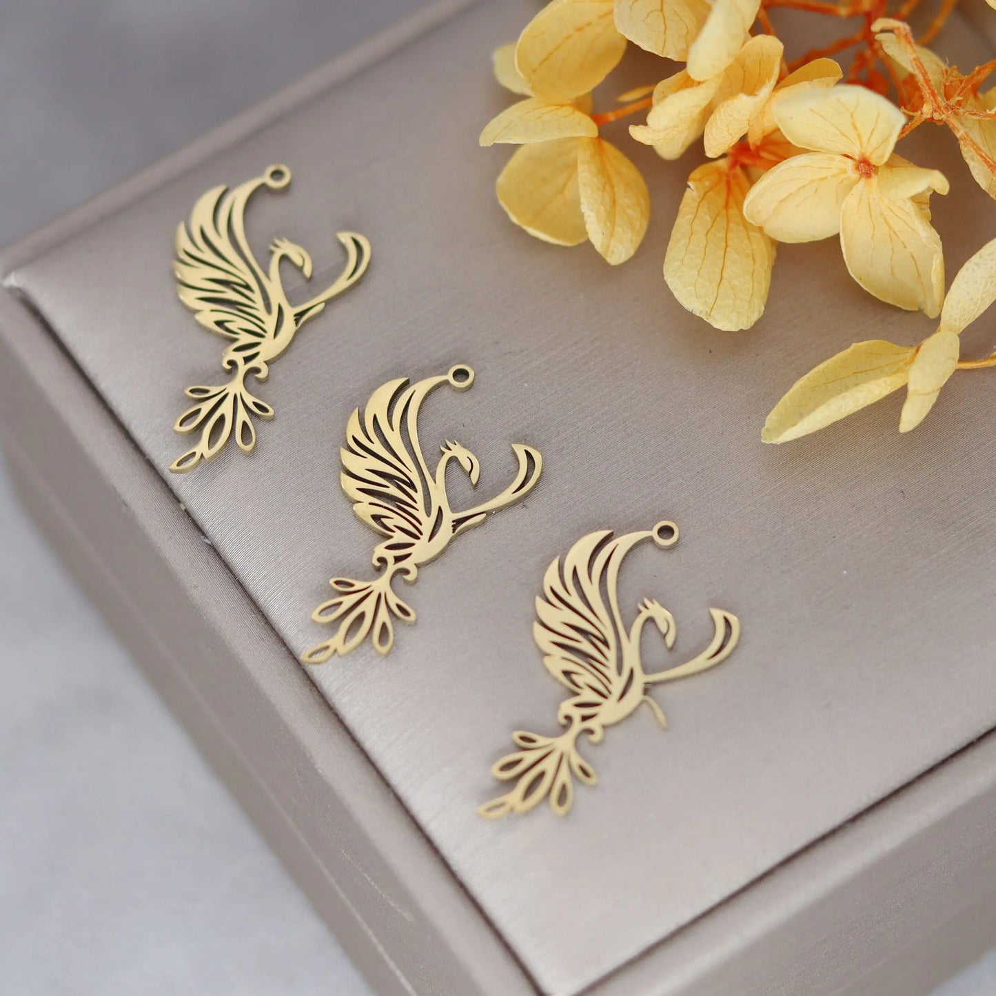 Elegant DIY Amulet Set: Phoenix Bird, Hummingbird, Snake Charms in Stainless Steel for Jewelry Making
