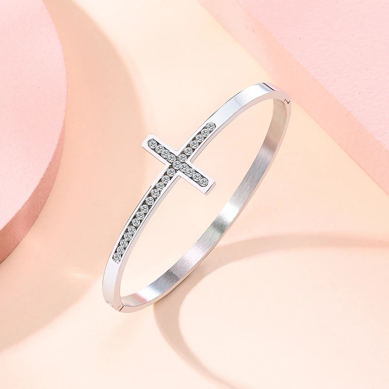 Elegant Crystal Cross Cuff Bracelets for Women and Girls - Perfect Friendship Jewelry Gift