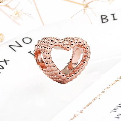 Rose Gold Winged Angel Heart Charm Bead Pink Daisy Spacer