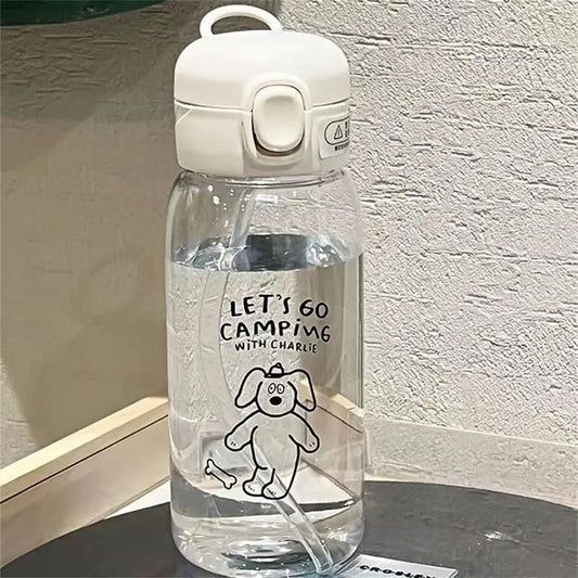 Large Portable Cartoon Straw Water Bottle Drop Resistant