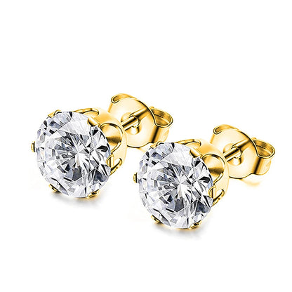 Hypoallergenic 316L Stainless Steel Square Round CZ Stud Earrings Set for Sensitive Ears Unisex 3-8MM