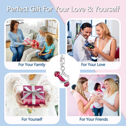 Sparkling Birthstone Heart Charm 925 Sterling Silver Pendant Bead for Mom DIY Jewelry Gift