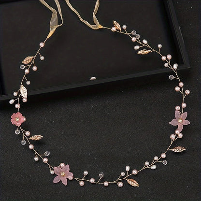 Bridal Pearl Headband - Handmade Gold Flower Hair Jewelry for Weddings Gold