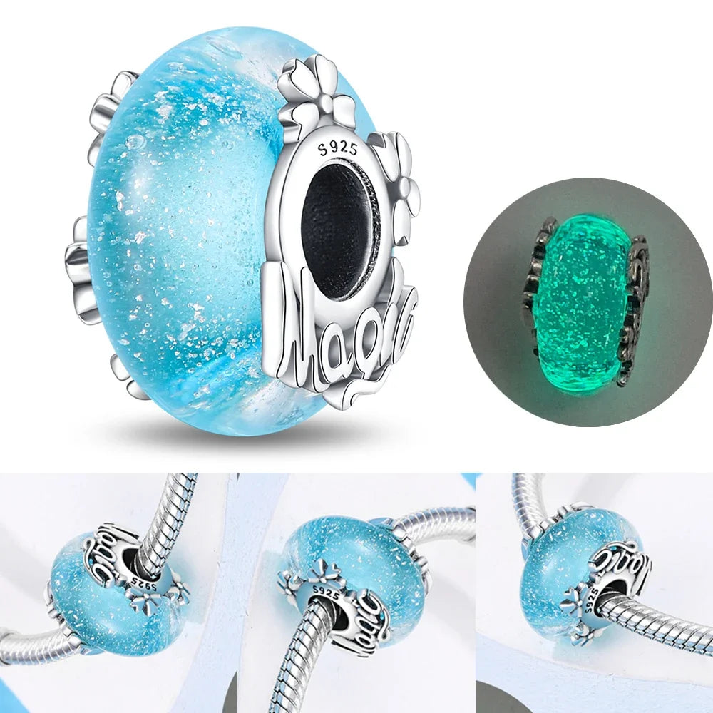 Colorful Flower Murano Glass Charm 925 Sterling Silver Top Rated DIY Jewelry for Bracelets and Necklaces LLZ045