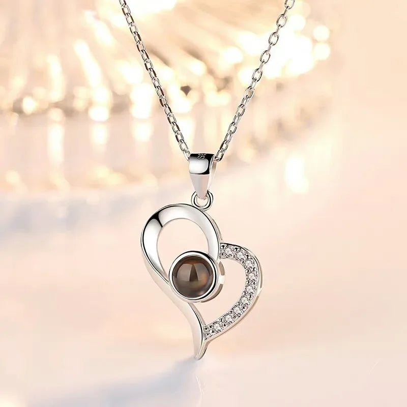 100 Languages I Love You Heart Pendant Necklace Romantic Projection Jewelry Gift for Women