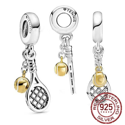 Original 925 Sterling Silver Sports Ball Charms Earrings Beads Pendants for Bracelet Necklace Jewelry Gift