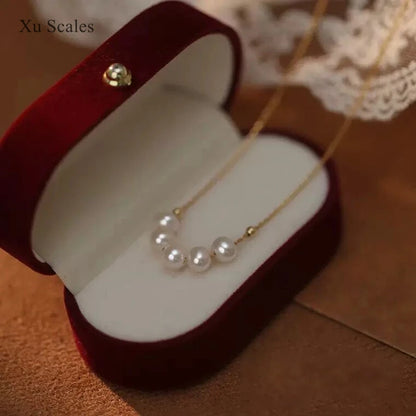 S925 Sterling Silver Necklace with Natural Freshwater AKOYA Pearl Smile Design Collar Chain