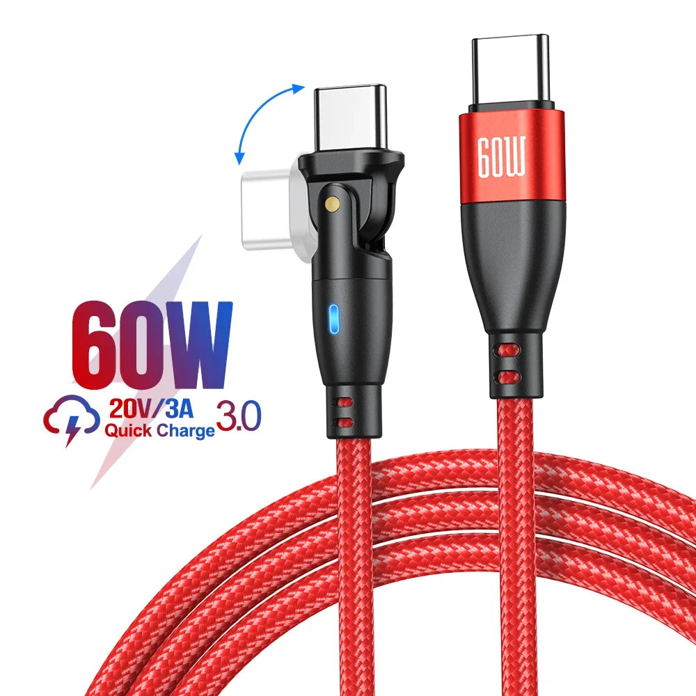 AUFU 100W USB C Fast Charging Cable 3M 5A PD Power Cord with 180 Degree Rotate for MacBook iPad Samsung Xiaomi