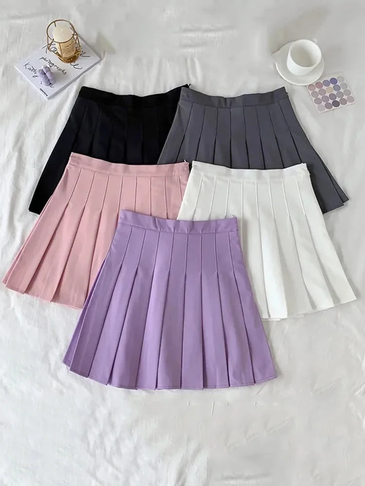 Gothic High Waist A Line Pleated Skirt For Women Black