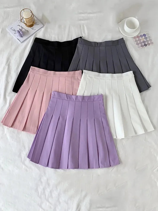 Gothic High Waist A Line Pleated Skirt For Women Black