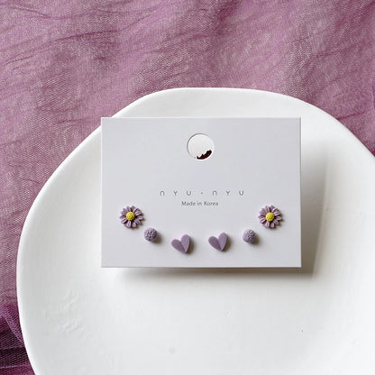 Mixed Color Ceramic Stud Earrings Set for Women Featuring Flower Star Airplane and Planet Designs