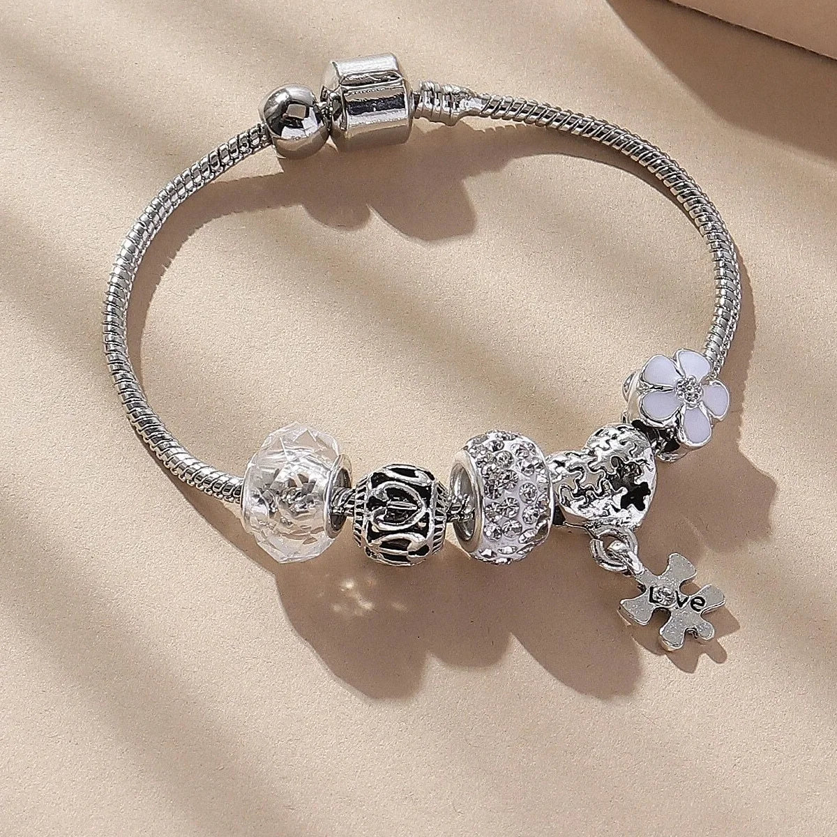 Women's Fashion Beaded Love Bracelet Exquisite Sterling Silver Jewelry for Every Occasion 4075