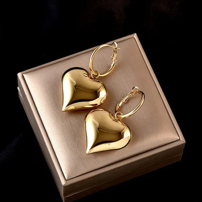 Glossy Gold Heart Hoop Earrings for Women Fashion Party Jewelry Accessories