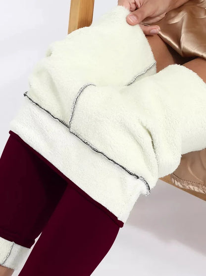 Warm Velvet Leggings For Women High Waist Black Lamb Wool