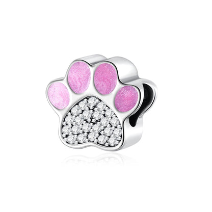 Sterling Silver Paw Print and Bone Charm Bead for Pet Bracelet Jewelry B5609