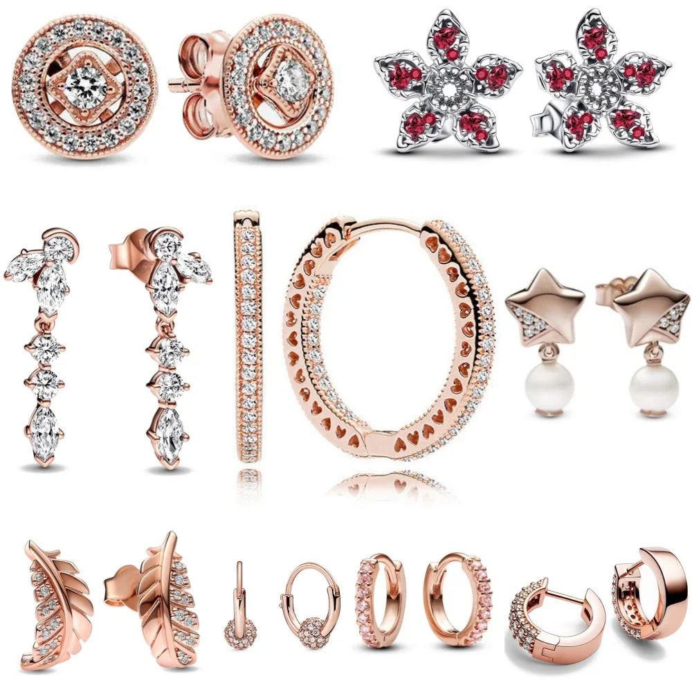 Hot Selling 925 Silver Square Leaf Sun and Moon Shaped Earrings Perfect Gift for European Women