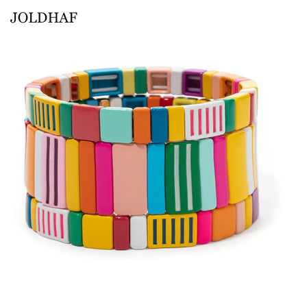 2024 Green Enamel Bracelets for Women - Elegant Beaded Elastic Bangles Accessories