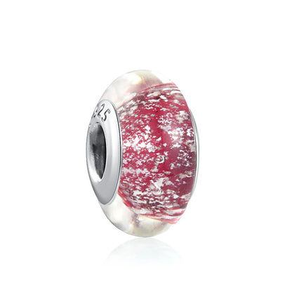 European 925 Sterling Silver Murano Glass Charm Bead in Pink Red Green and Blue for Women’s Bracelet and Necklace Jewelry
