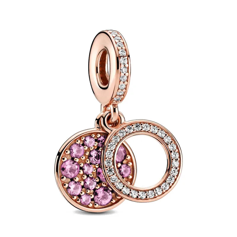 Rose Gold Padlock Heart Key Pendant Necklace for Women 925 Silver with Zircon Beads P142-Rfen