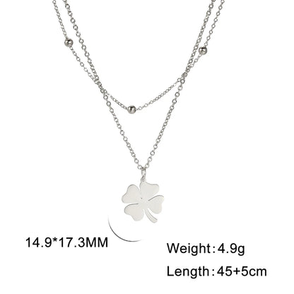 Cazador 2025 Lucky Clover Pendant Necklace Gold Color Double Layer Stainless Steel Jewelry for Women and Girls