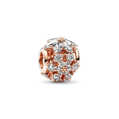 Sparkling Rose Gold Family Tree & Flower Charm Bead for European Silver Bracelet YY0923